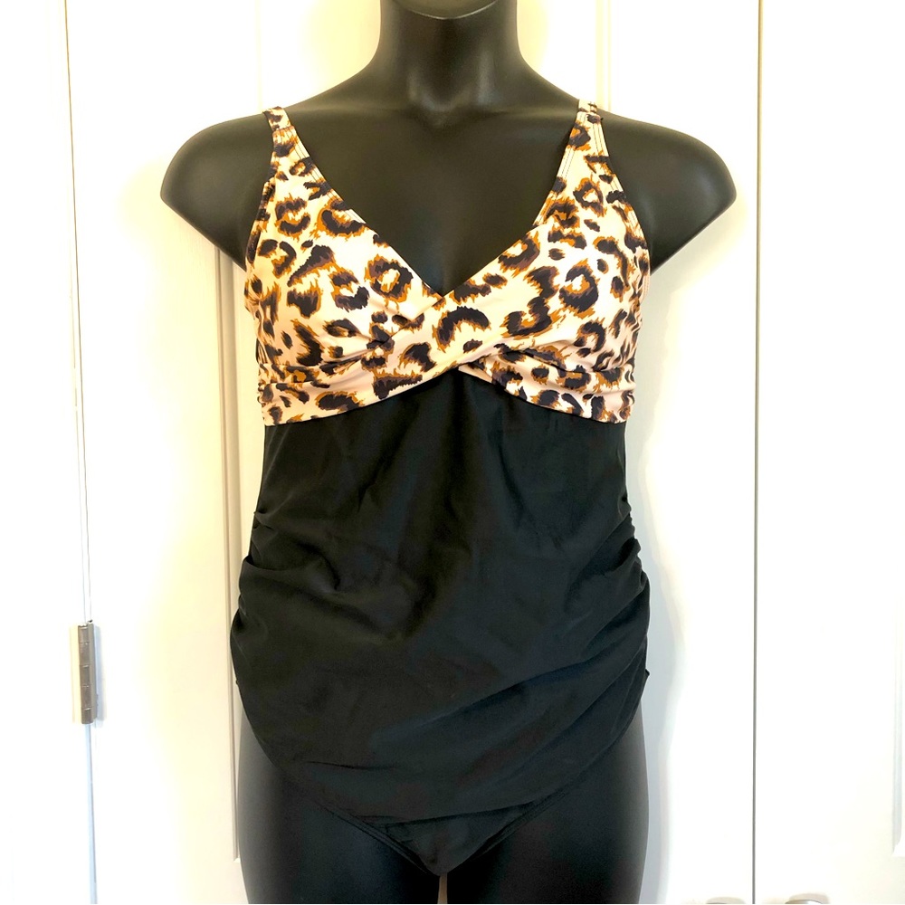 SHEIN | Maternity Bathing Suit 2-Tone Leopard Print and Black One-Piece | Size S